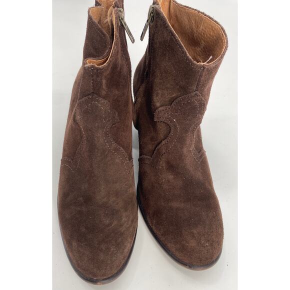 Eden women 7 brown suede western bootie slip on heeled round toe ankle boots - Picture 3 of 6